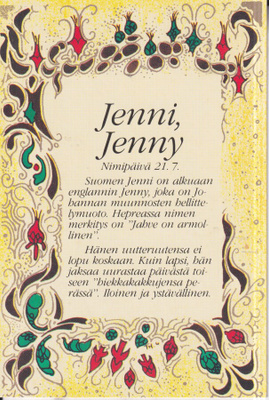 Jenni, Jenny, , nimikortti .  e204
