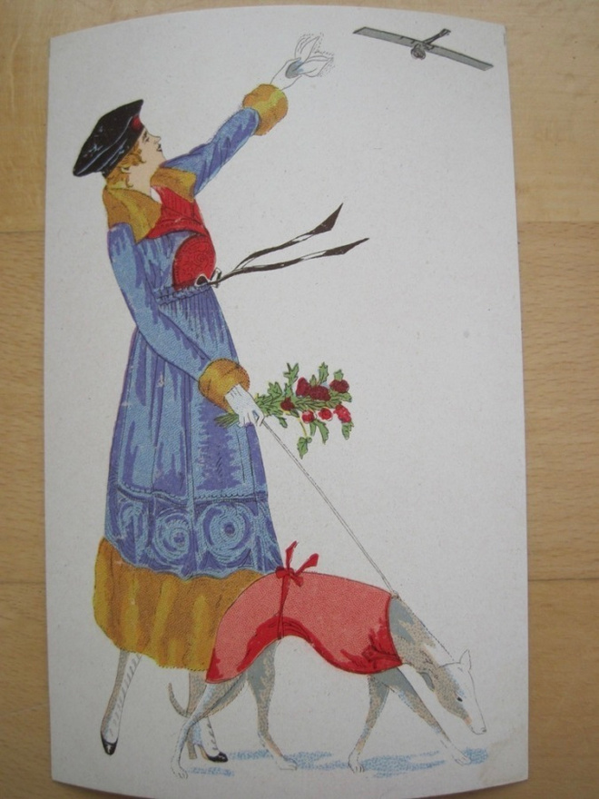 Postikortti Xavier Sager Art Deco Koira n. 1920 HUIPPUKUNTO