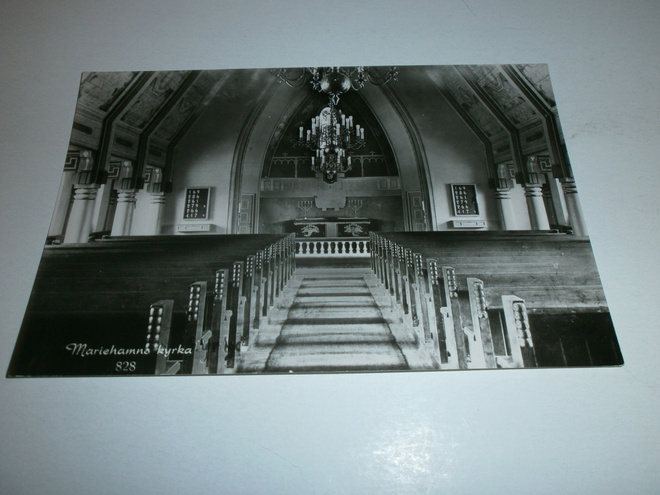 Mariehamns kyrka, interiör. mv valokuvakortti, ei p.