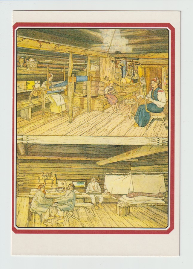 Postikortti, TAIDE, KALEVALA-AIHE, Pirtti, käsityötoimet, ru
