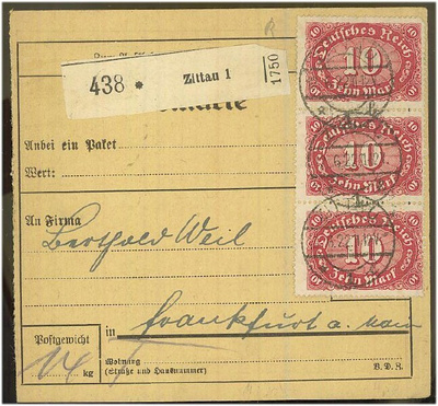 Saksa Mi 175 3 kpl pakettikortti