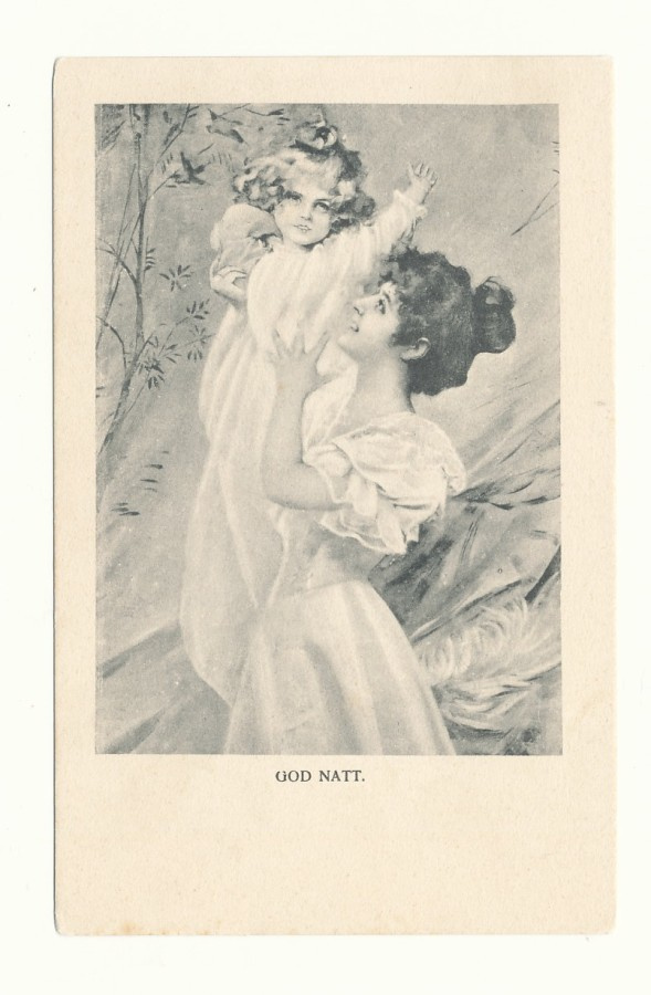 Äiti ja lapsi - God Natt - vanha Carte Postale