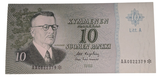 10 Markkaa 1963 Litt. A AÅ0822379 Tähti kl 9/10