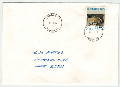 1991 pro filatelia "asetelma" kaunisleimainen kirje