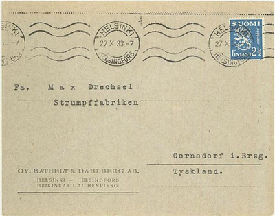 M30 1932 2,50 mk sininen kirje Saksaan