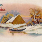 ANTIIKKIKORTTI / Talo joen rannalla, mies ruuhessa. 1900-l. - pikkukuva 1