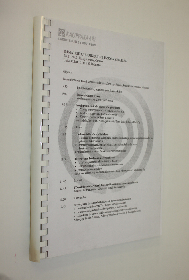 Immateriaalioikeudet insolvenssissa : 28.11.2001 Katajano...