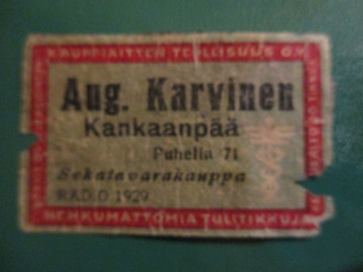 TT ETIKETTI - KANKAANPÄÄ AUG.KARVINEN  ET S-2