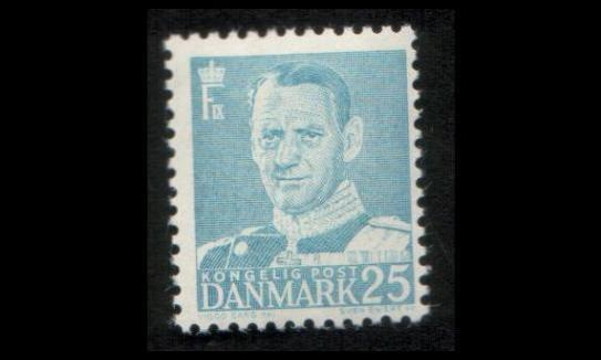 Tanska 333 ** Frederik IX 25 öre vaal.sininen (1952)