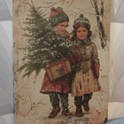 Lapset joulukuusen haussa vintage taulu - pikkukuva 2