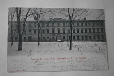 Turku, Ruotsalainen lyseo, talvikuva, vanha mv pk, p. 1902