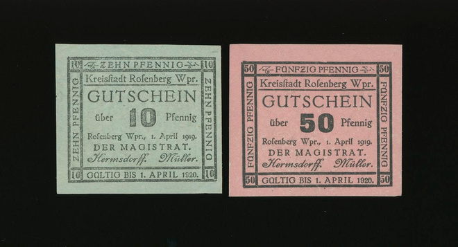 Saksa Notgeld 10, 50 Pfennig, Rosenberg 1.4.1919