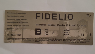 Savonlinna oopperajuhlat lippu v-67 Fidelio, Olavinlinna