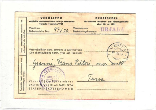 VEROLIPPU LAUKEELA URJALA RIVILEIMA+TURSA PYÖRÖLEIMA