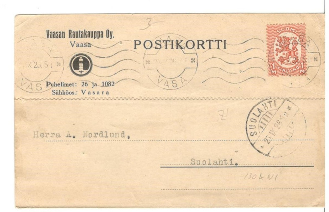 Vaasa,  v. 1926  firmakortti kotiseutukeräilijälle