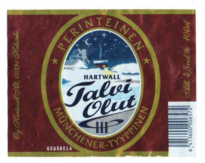Oy Hartvall  Helsinki TALVI OLUT III ETIKETTI.