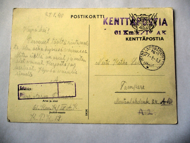 1940 61 Km.k/IV A K kortilla 27.1.40