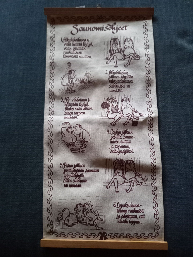 SAUNOMISOHJEET vintage kangas seinävaate sauna