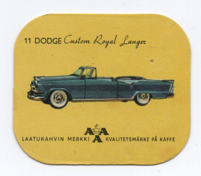 Kahvilappu AAA n:o 11 DODGE Custom Royal Langer