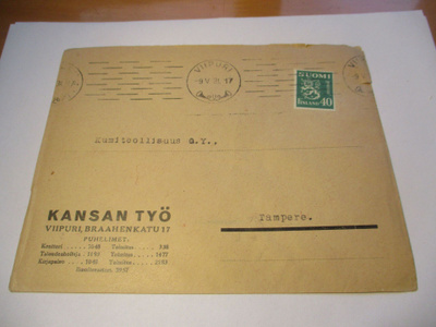 1931 Viipuri Kansan Työ painotuote