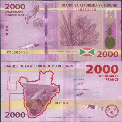 Burundi 2000 Francs 2018 (2019) UNC uudet turvatek./paperi