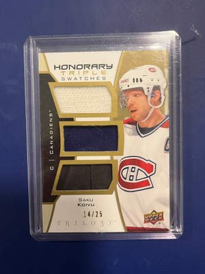 20-21 trilogy HTS-SK Honorary triple swatches Saku Koivu /25