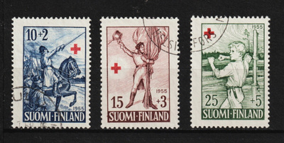 1955 Punaisen Ristin merkkisarja leimattuna