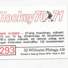 1970-71 SWE Williams #293 Urpo Ylönen , Suomi & TPS MV - pikkukuva 2