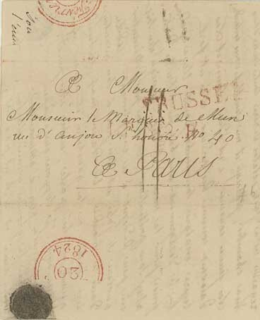 Belgia 1824 kirje Brysselistä Pariisiin