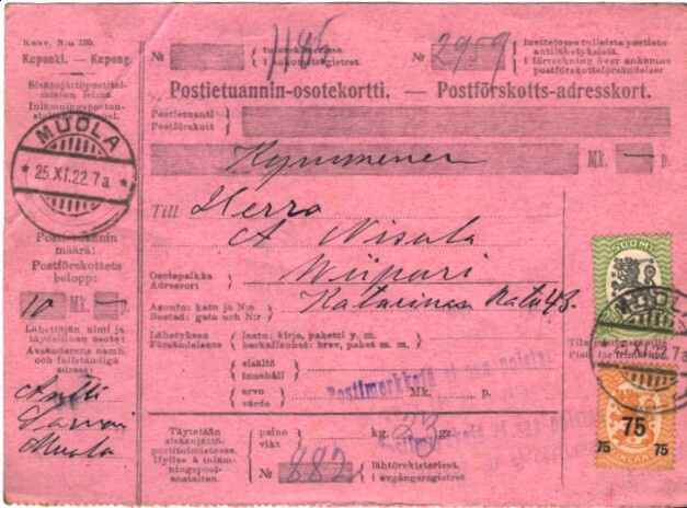 POSTETUANNIN-OSOTEK MUOLA-VIIPURI