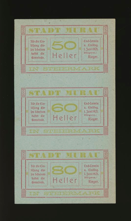 Itävalta 50, 60, 80 Heller, Murau, leikkaamaton arkki