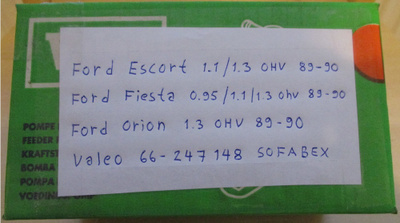 Ford Escort 1.1-1.3 Fiesta 0.95-1.3 Orion 1.3 Bensapumppu 1x