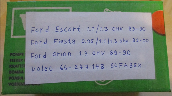 Ford Escort 1.1-1.3 Fiesta 0.95-1.3 Orion 1.3 Bensapumppu 1x