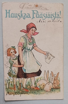 Margit Sjöblom: Äiti ja tytär ruokkivat pupuja, p. 1921