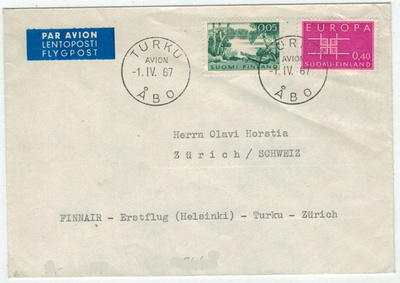 1963 Eurooppa ym 1.lentokirje Tku-Hki-Zürich