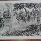Jatkosota Tykistö Hevoset Sotapiirros Lindeberg 1942 - pikkukuva 1