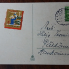 Vanha joulukortti 1943 + joulumerkki, poika ikkunassa - pikkukuva 3