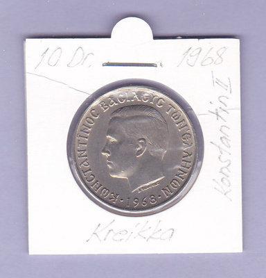 Kreikka 10 Drakhmaa v.1968 KM#96 (Konstantin III)