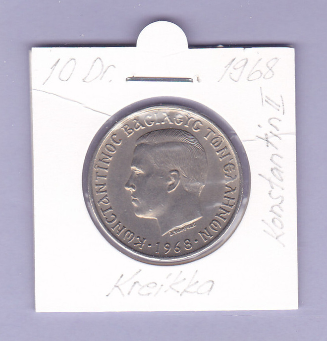 Kreikka 10 Drakhmaa v.1968 KM#96 (Konstantin III)