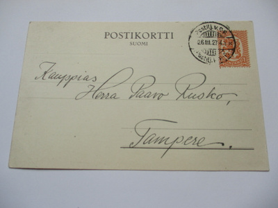 1927 Postilj R-P (Rauma-Pori) liikekortti Raumalta Treelle