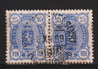 1895 vuoden 25p Vaakunamerkkipari leimattuna