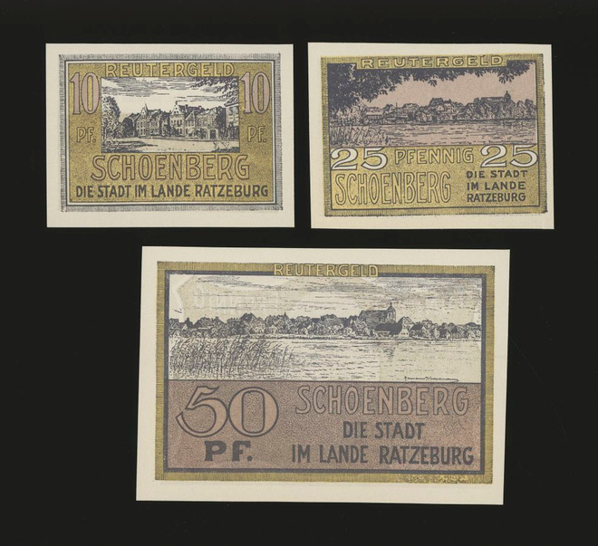 Saksa Notgeld 10, 25, 50 Pfg, Schönberg 1922