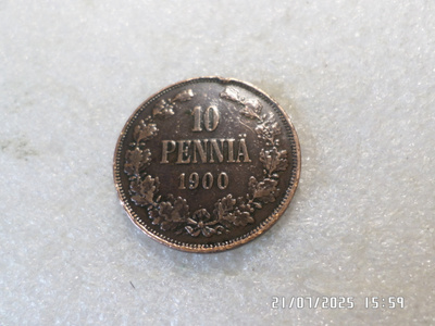 10  penniä   1900  kulkematon tasaisesti  patinoitunut.