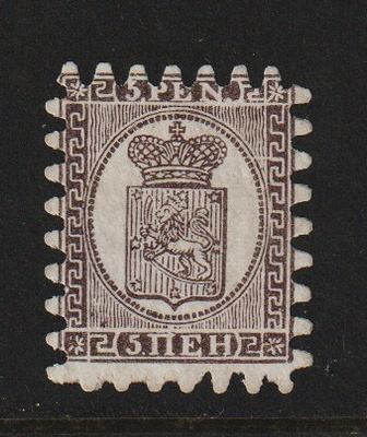 1866 5p ruskea isohampainen merkki leimaamattomana