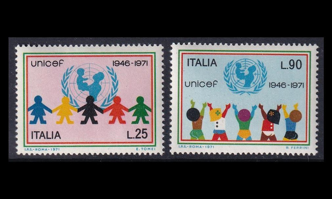 Italia 1351-2 ** UNICEF 25v (1971)