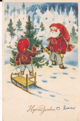 Tontut, kuusen haku, vesikelkka, kirves , b600
