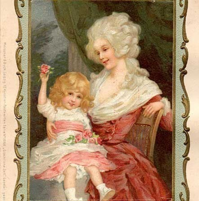 UPEA!! ÄITI / Rokokoo-ajan äiti tyttö sylissään. 1900-l.
