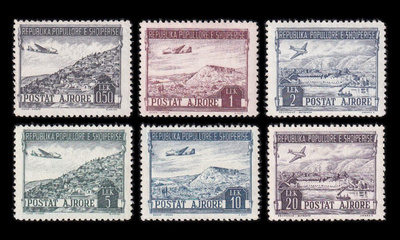 Albania 489-94 * Lentoposti lentokone ja maisema (1950)