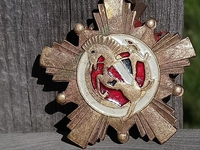 Vanha kunniamerkki, kuvassa sotaratsu. Halkaisija - 53 mm.