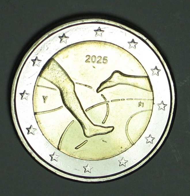 2€ juhlaraha 2025 Suomi-Ruotsi maaottelu rullan päätykolikko